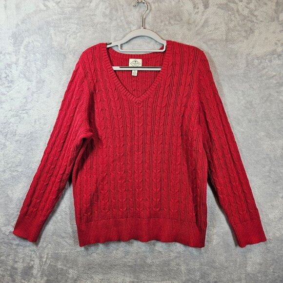 Cable Knit V-Neck Sweater XXL St. Johns Bay Red cotton casual Plus city office - Picture 1 of 10
